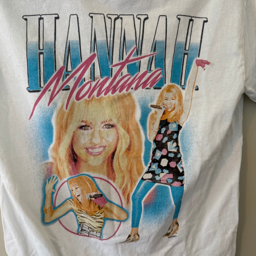 Disney Hannah Montana Miley Cyrus Graphic T-Shirt White Y2K Retro Pop‎ Star Tee - Picture 2 of 6